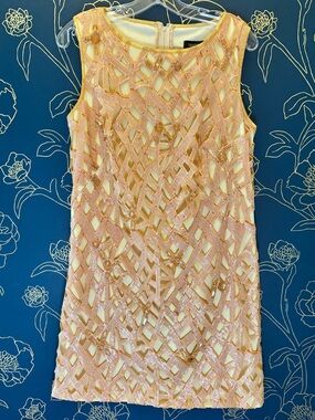 TADASHI SHOJI sequin gold JEWEL mini dress SILK size 10
